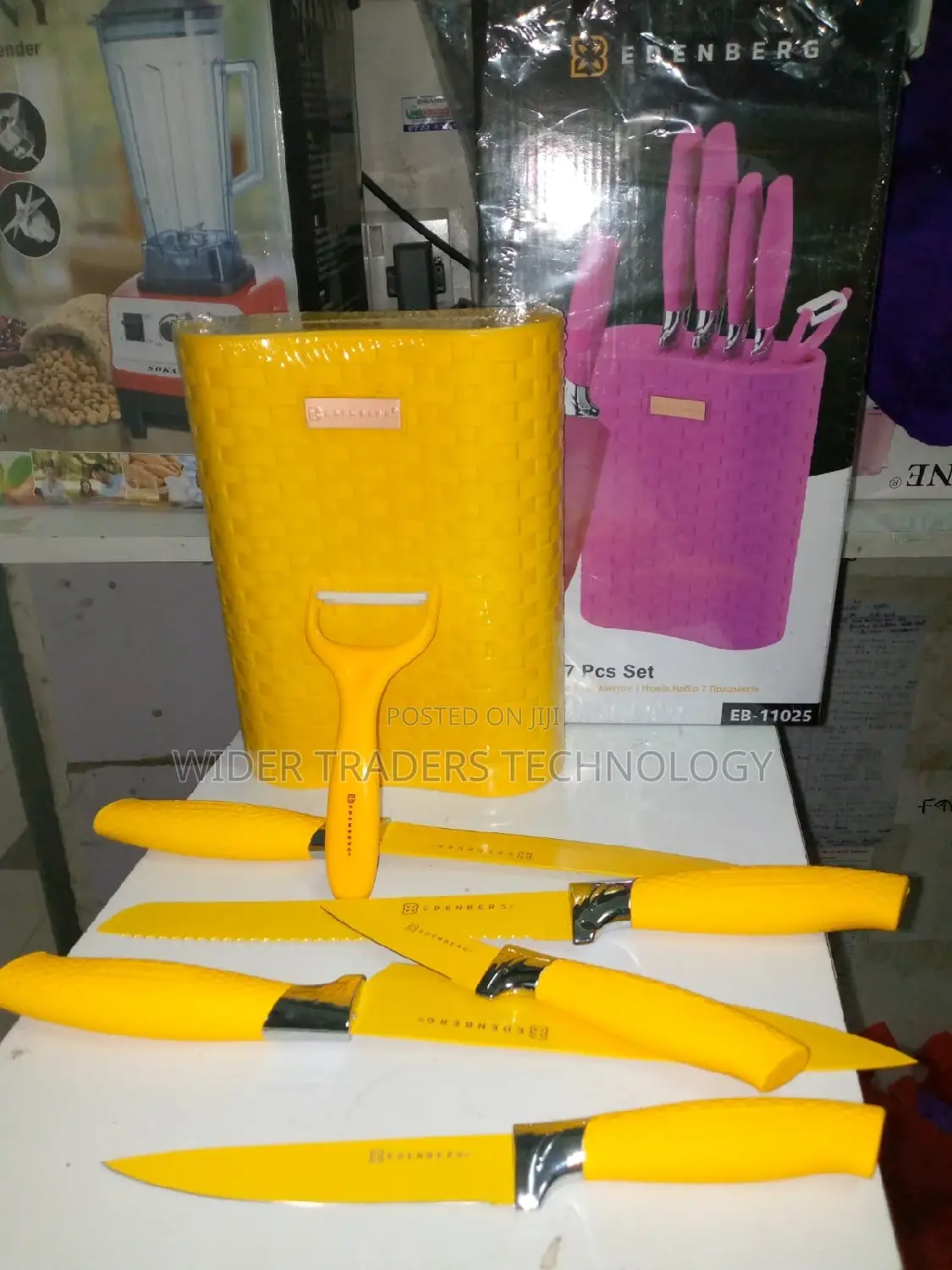 Yellow, White and Pink 7pcs Eden Berg Knife Set With Rubber