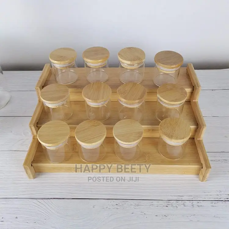 12pcs Glass Spice Jar Set With a Wooden Bamboo Stand