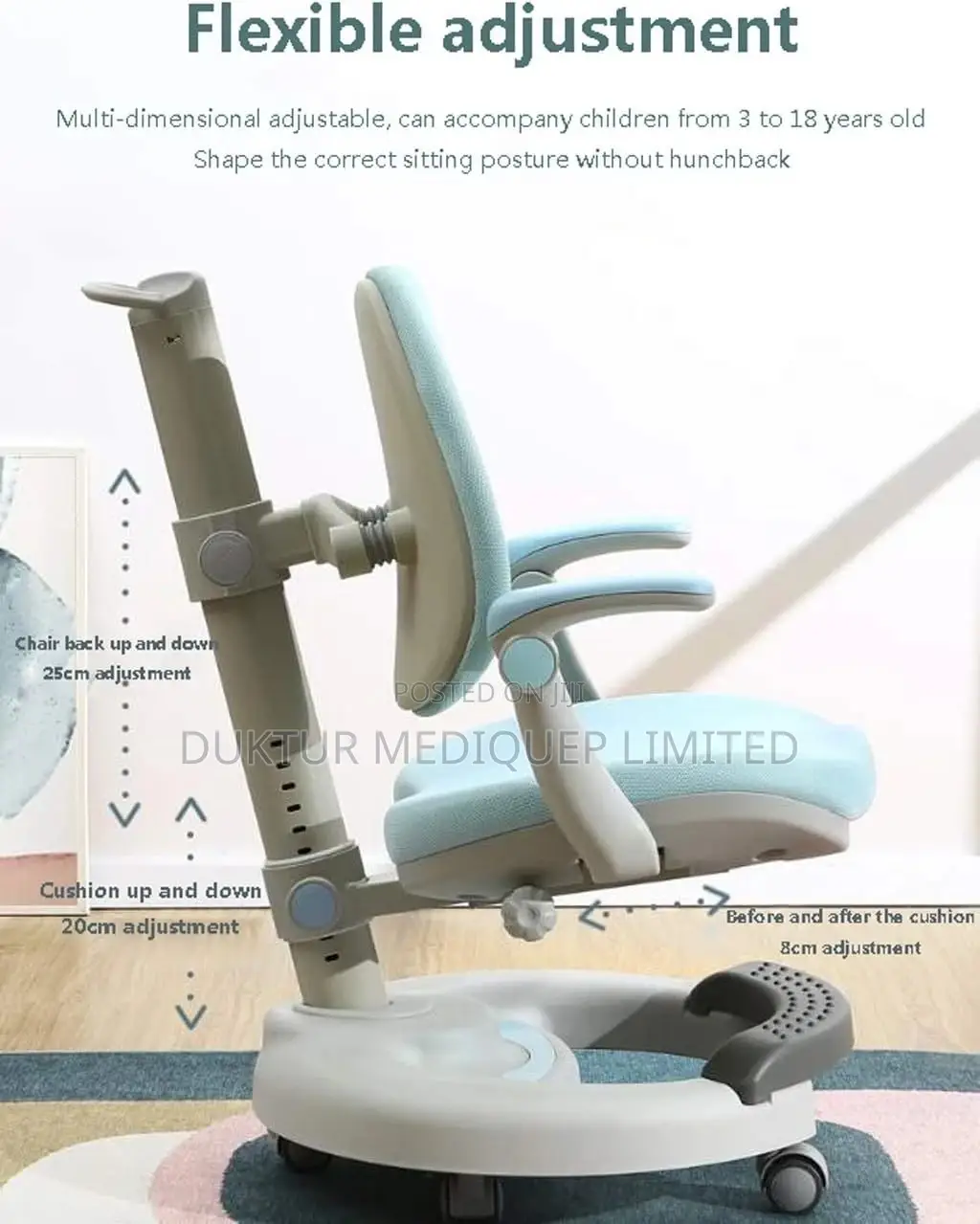 Ergonomic Children's Study/ Learning Chair Adjustable Height