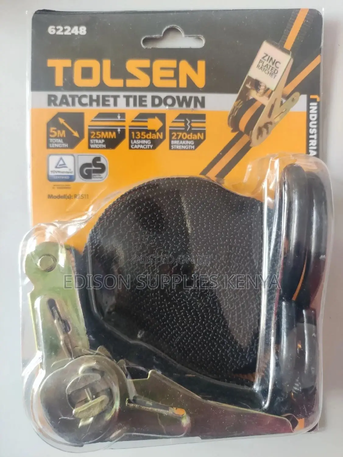 Tolsen Ratchet Tie Down Strap 62248 Ratcheting Luggage Cargo Lashing