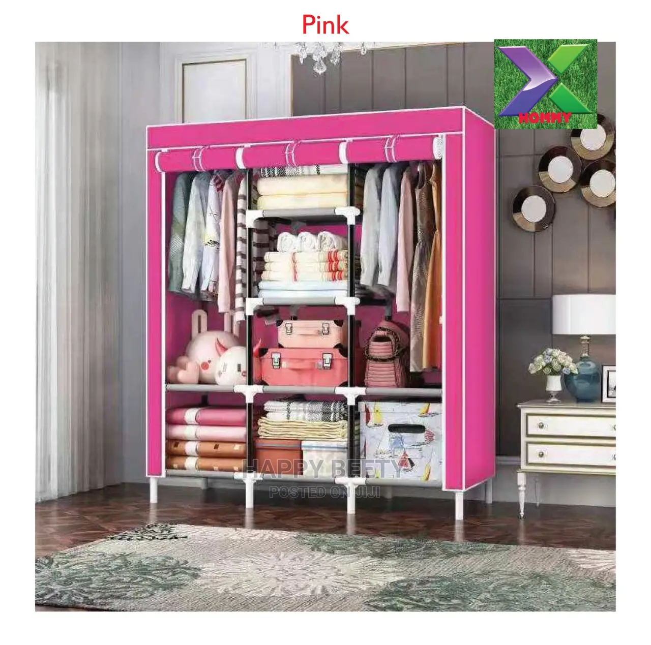 *Portable Wooden Wardrobe With Canvas Cover*