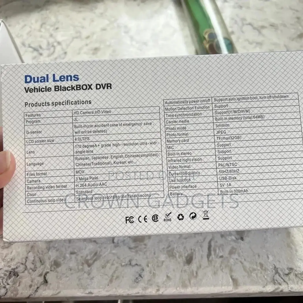 Dual Lens Vehicle Blackbox DVR Full HD 1296P Camera