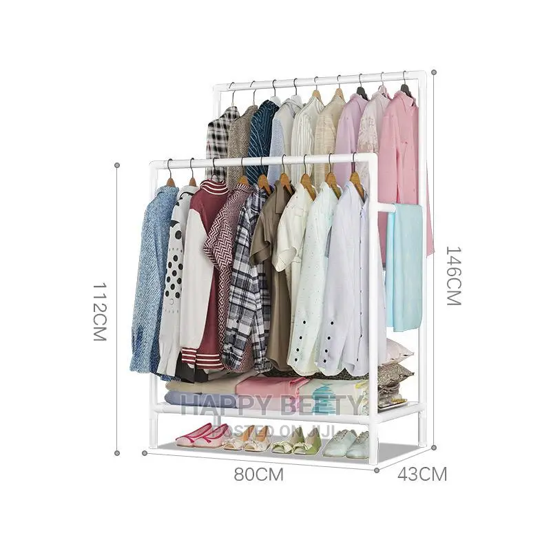 *Double Pole Clothing Rack With Lower Storage Tier