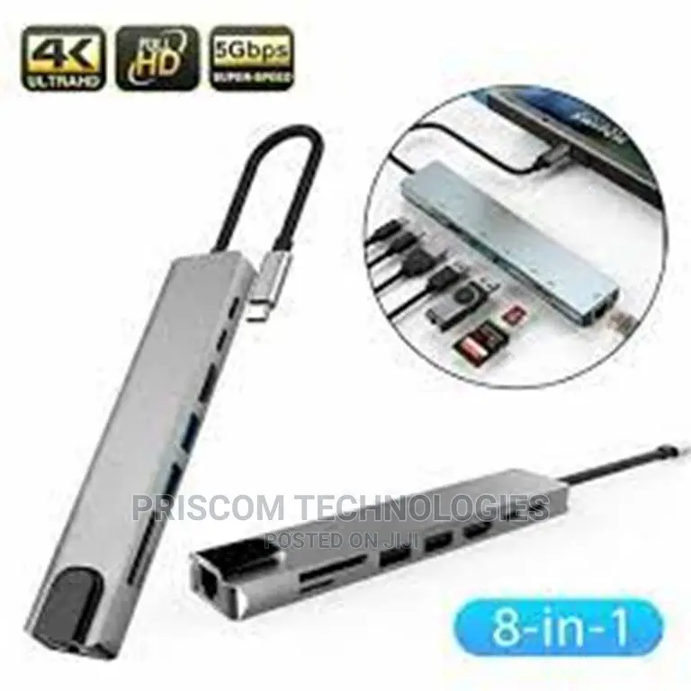 8 in 1 Type C Hub Adapter HDMI SD Card RJ45 Ethernet USB 3.0