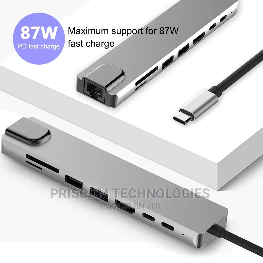 USB C Hub Ethernet 8 in 1 USB C Hub HDMI 30hz 100W PD All