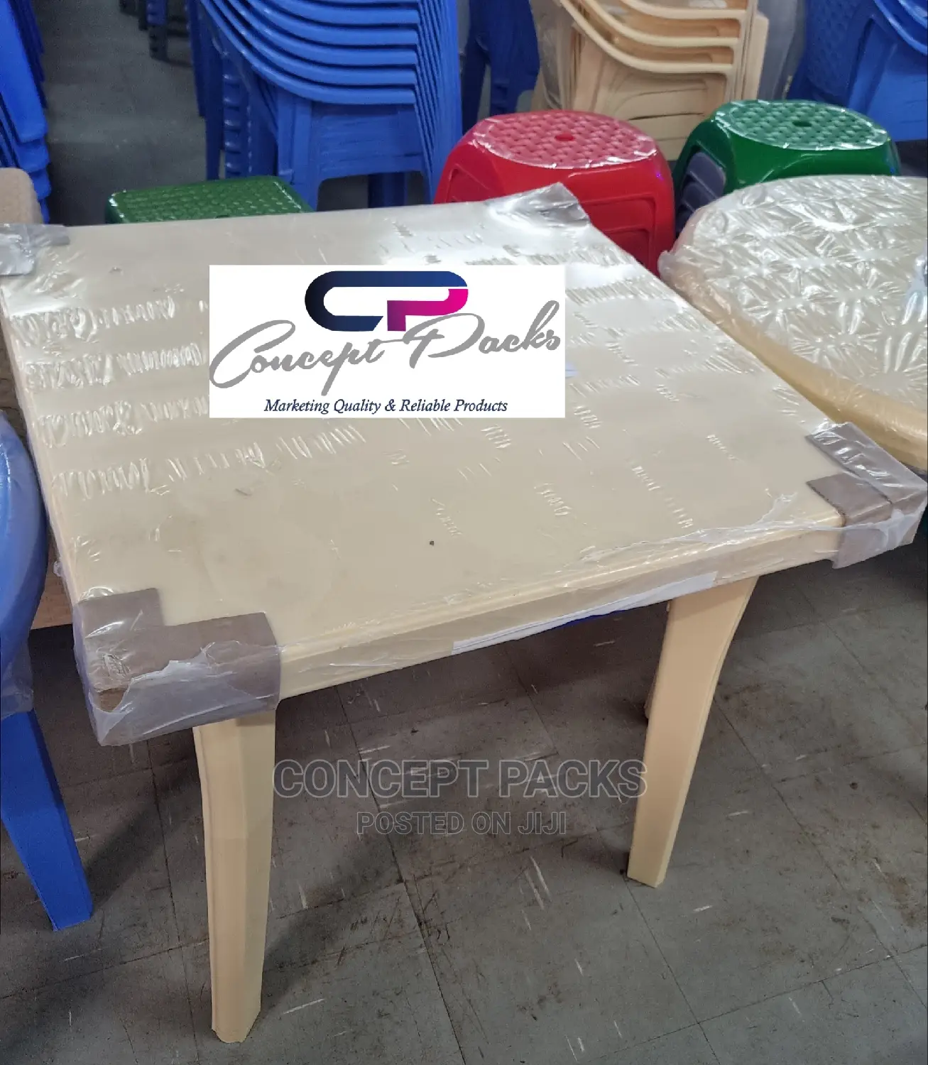 Cream 4 Seater Square Plastic Table