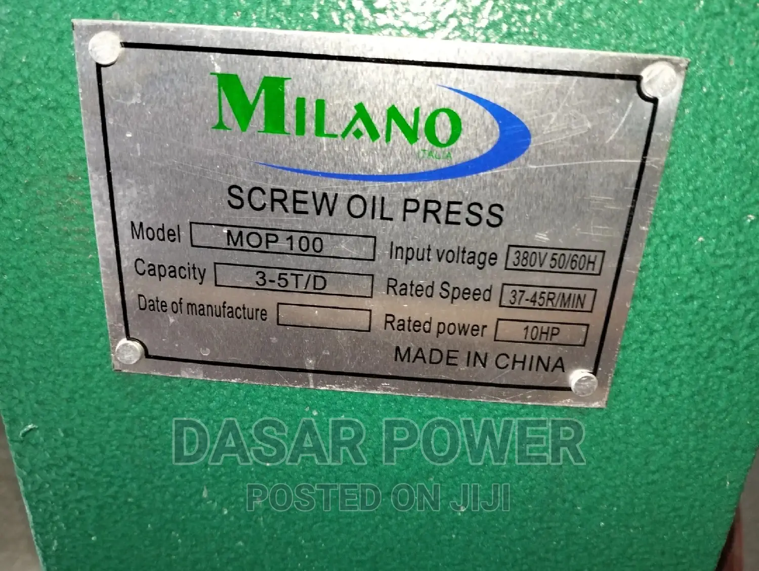 Oil Press Machine Complete With Frame, Motor Starter.