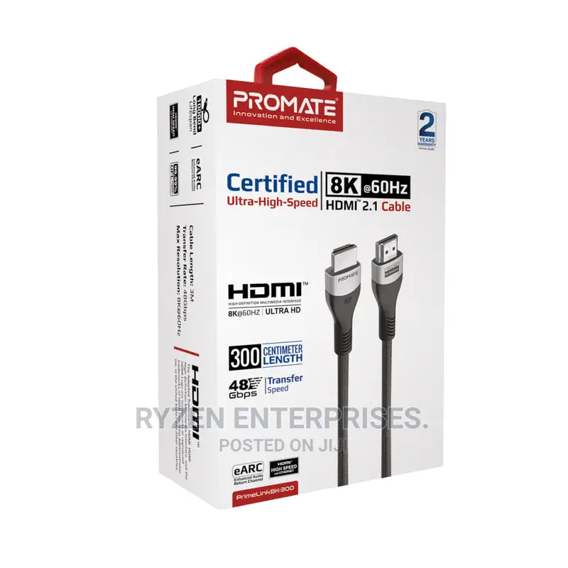 Promate Ultra High-Speed at 60hz HDMI 2.1 Cable, 3M Cable