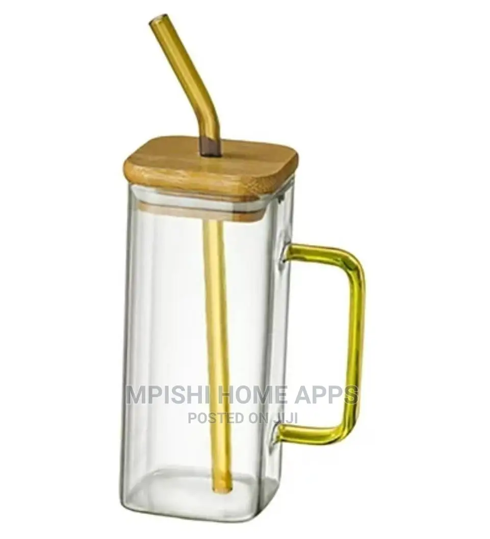 Square Smoothie Glasses With Bamboo Lid