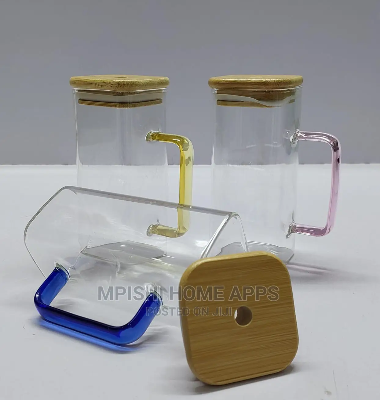 Square Smoothie Glasses With Bamboo Lid