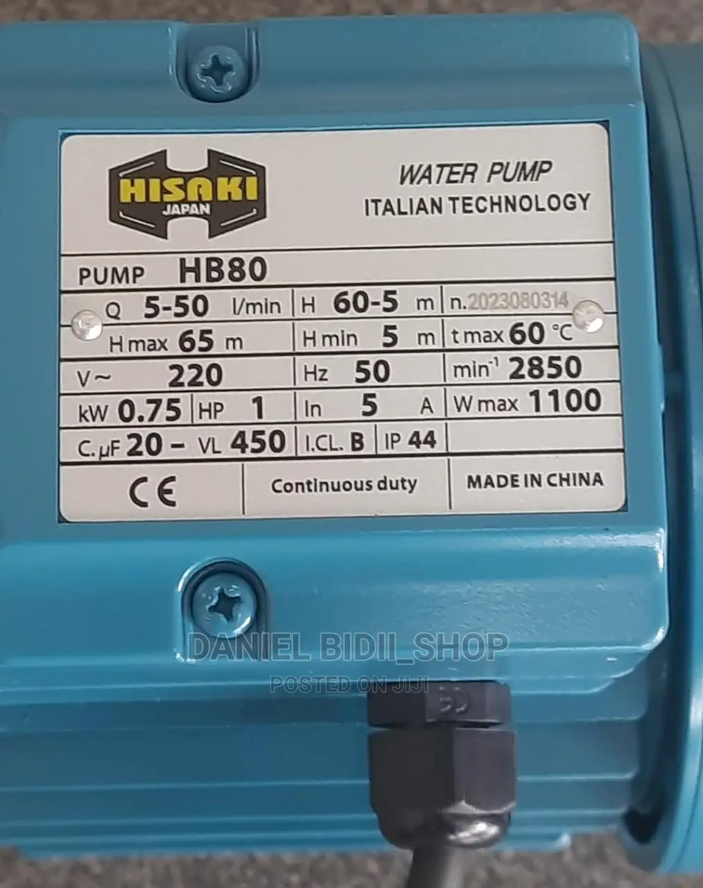 HB80 Hisaki Japan Booster Pump 1hp Head Max 65metres