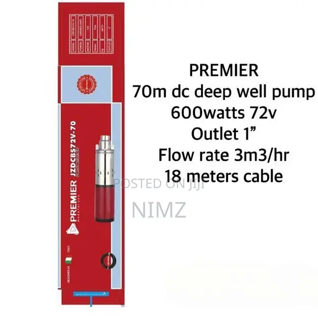 Premier 70M DC Deep Well Solar Water Pump 600watts 72V 1"