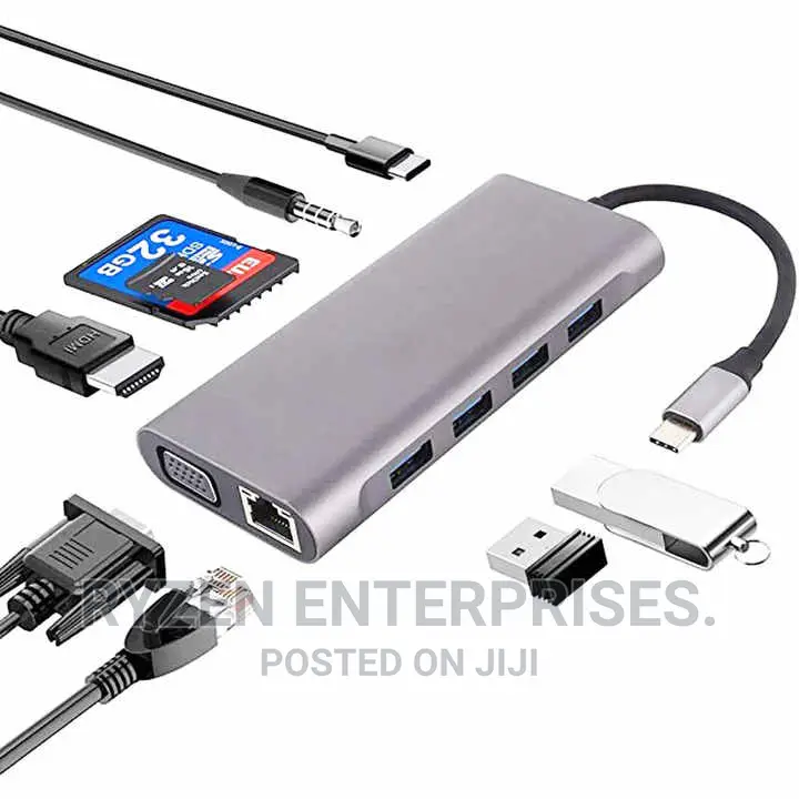 Promate 11 in 1 USB-C Hub With 100W PD, HDMI, 1080p VGA,