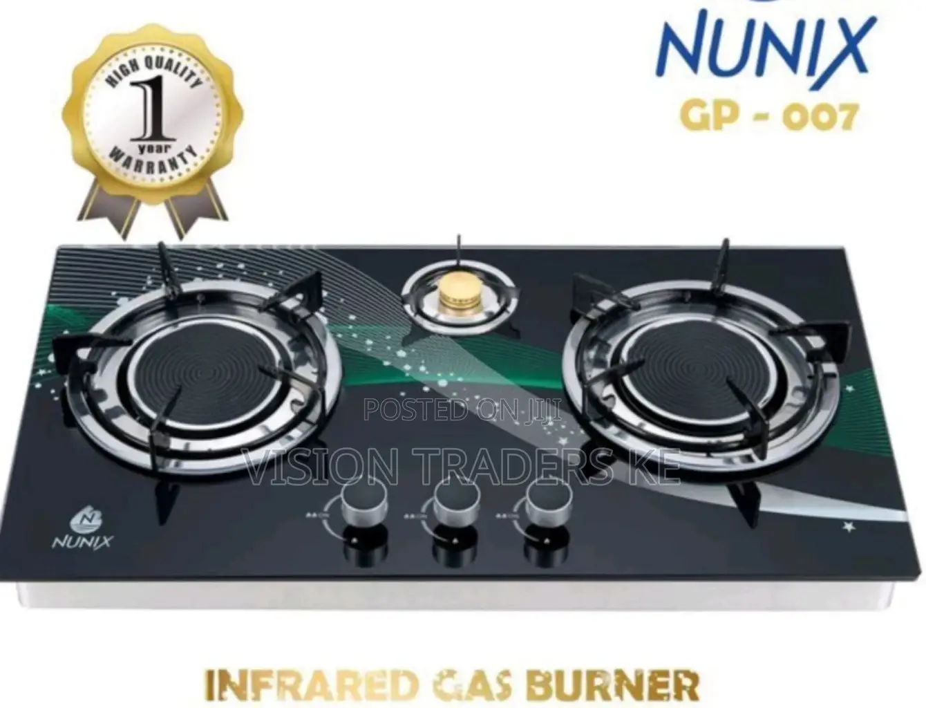 Nunix 3 Burner Infrared Glass Table Top Gas Stove✓