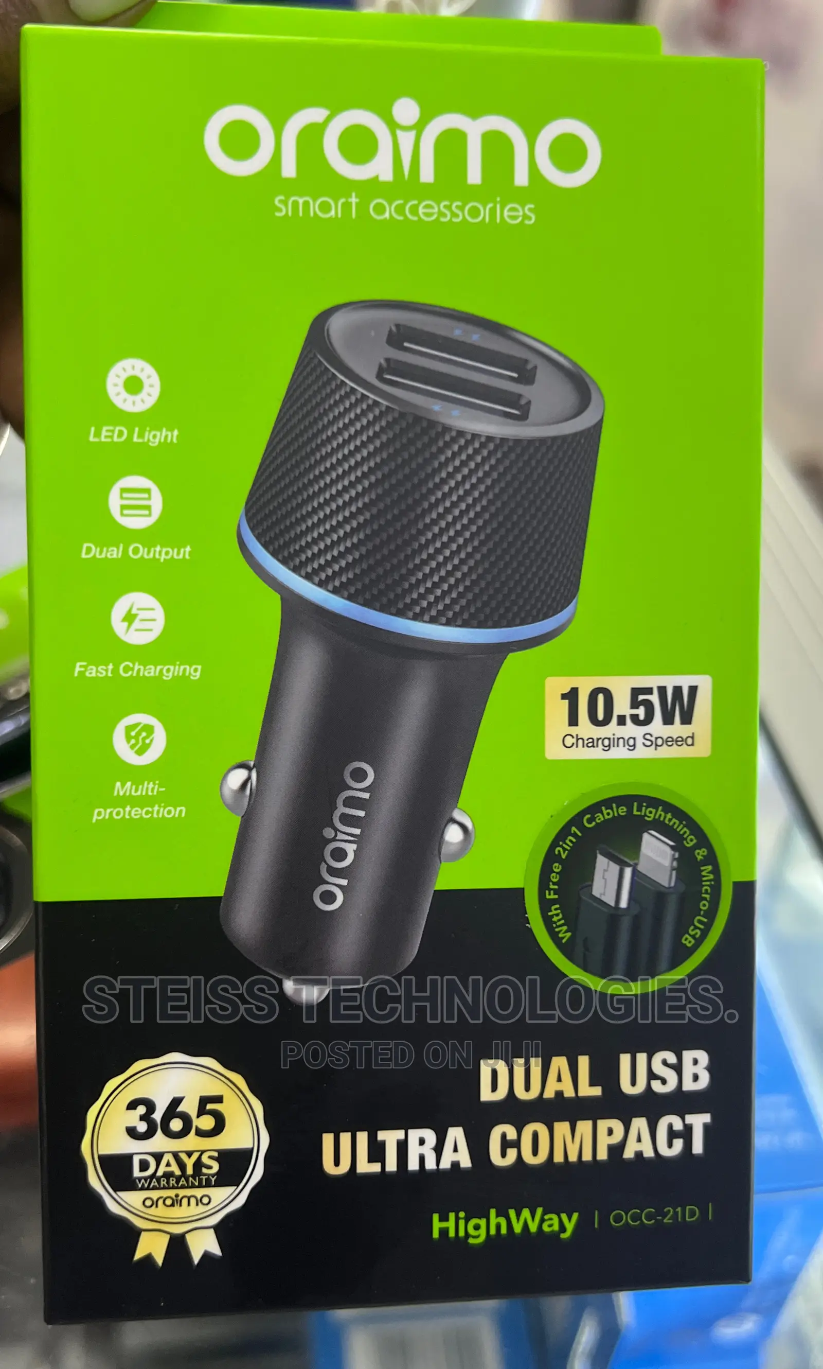 Oraimo Dual Port Car Charger.