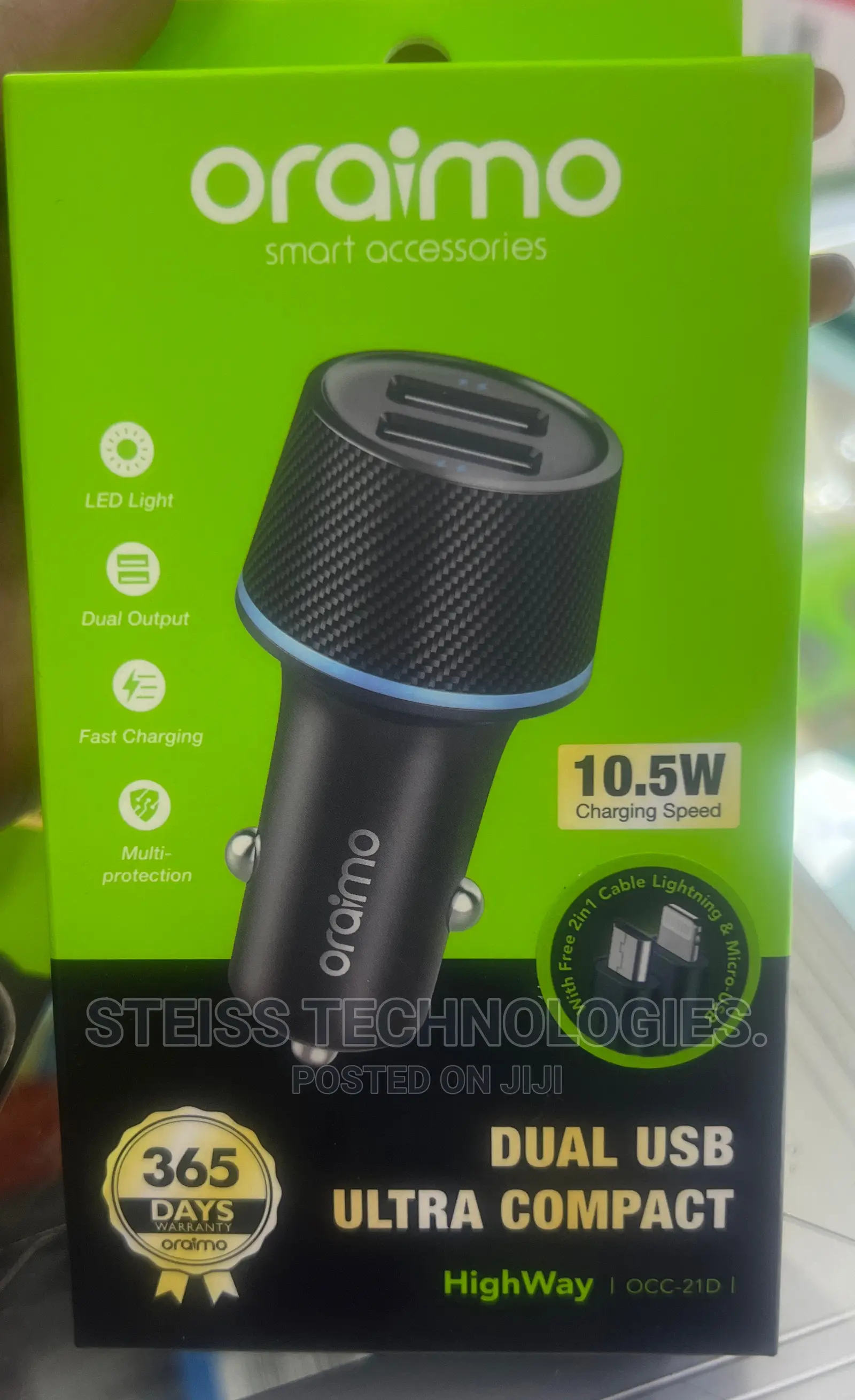 Oraimo Dual Port Car Charger.