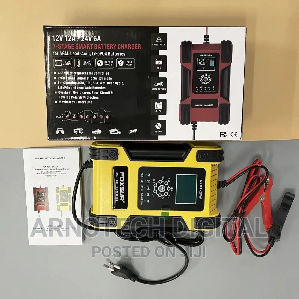 FOXSUR Lithium Battery Charger, 12v/24v 6amp Full Automatic