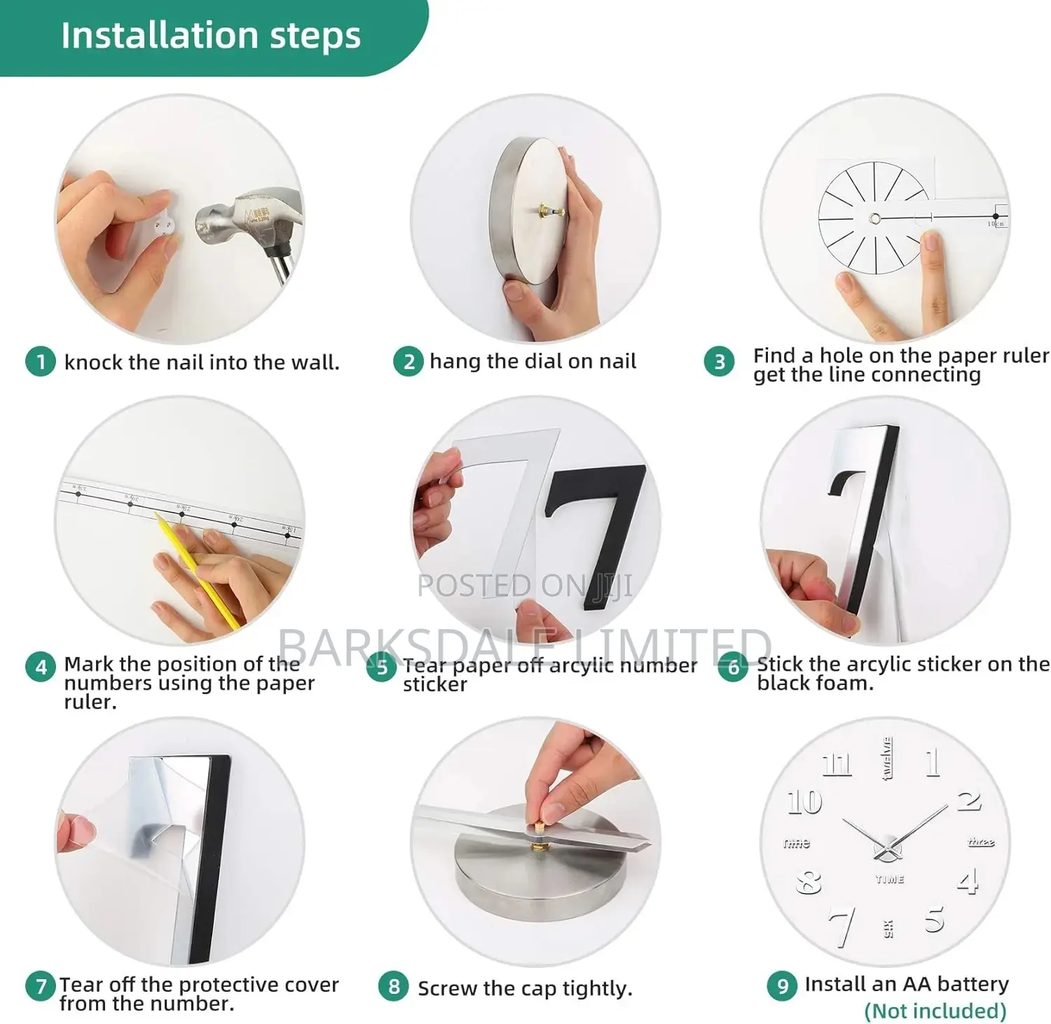 DIY Clock Wall Clock Mirror Stickers Silver Silent 3D Large