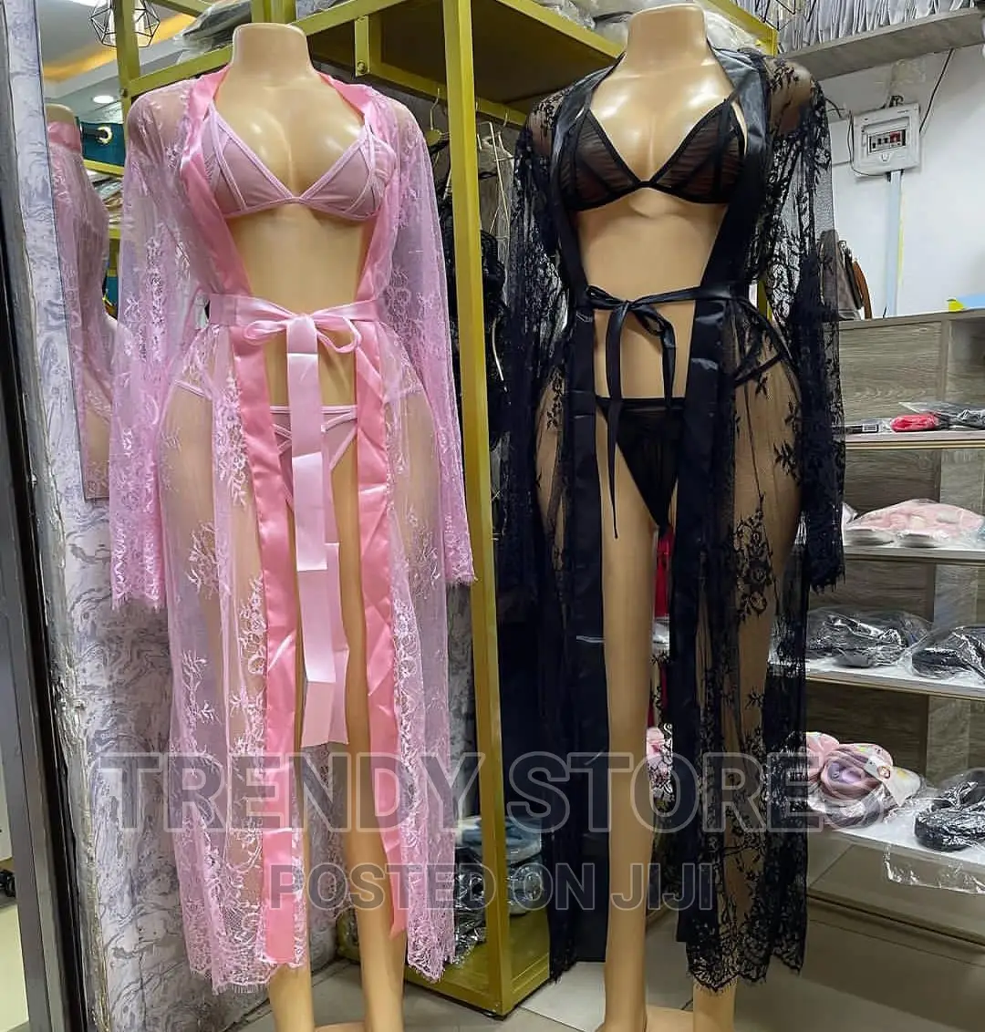 3pcs Lingerie Set (Long Cover + Bra + Thong)