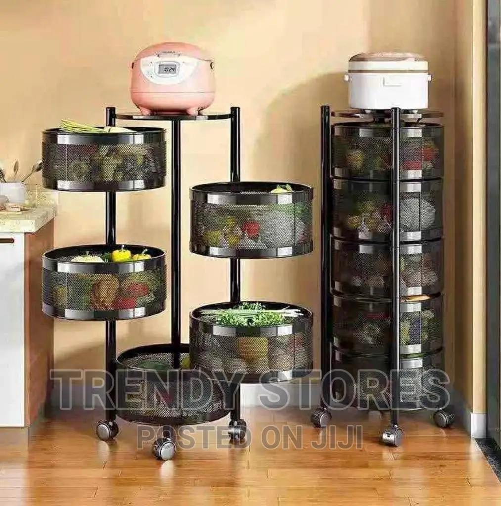5 Tier Metallic Rotating Kitchen Rack Stand