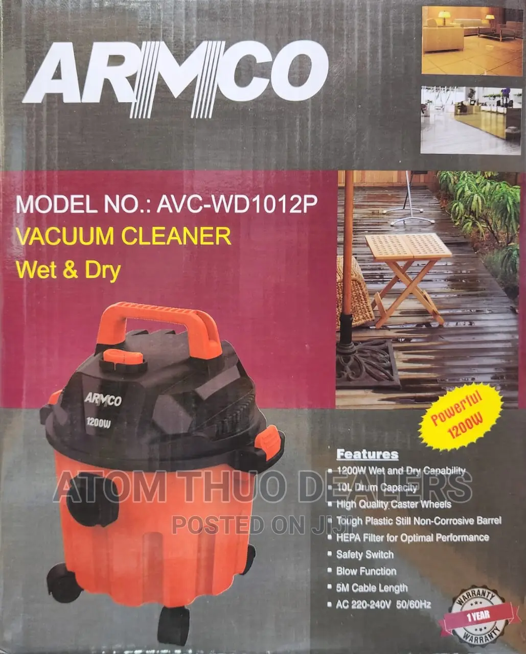 *ARMCO 10litres Wet and Dry Vacuum Cleaner 