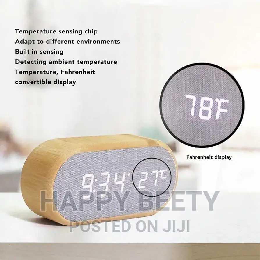 *Wooden Digital Alarm Clock With Wireless Charging Display