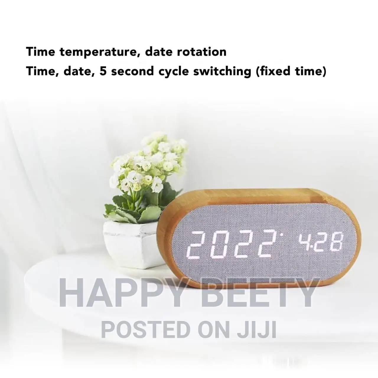 *Wooden Digital Alarm Clock With Wireless Charging Display