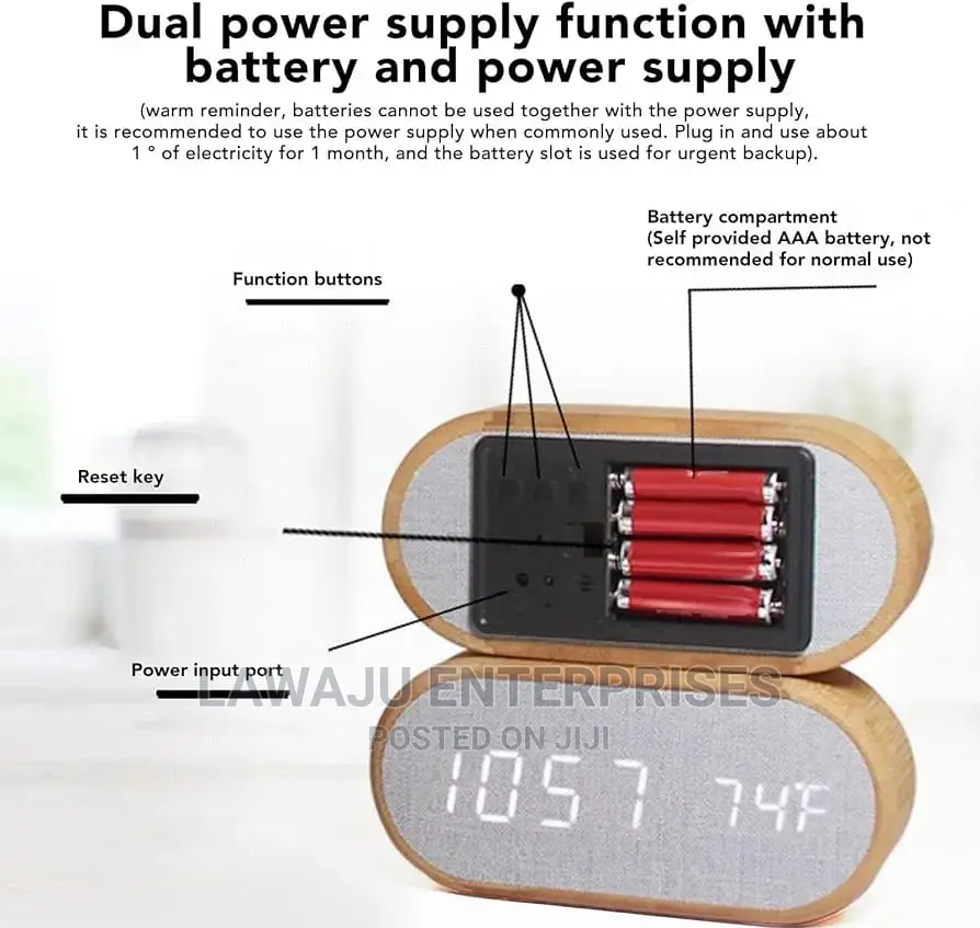 Wooden Digital Alarm Clock With Wireless Charging Display,