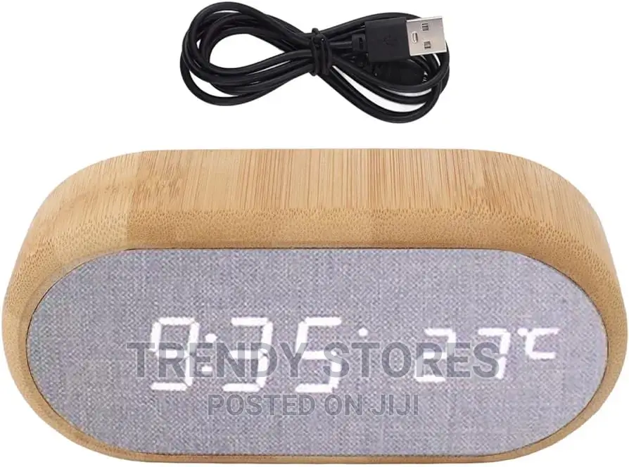 Wooden Digital Alarm Clock With Wireless Charging Display