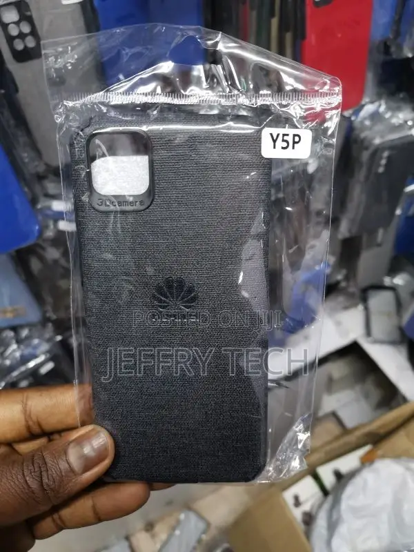 Huawei Y5p Black Fabric Jeans Texture Camera Protection Cas