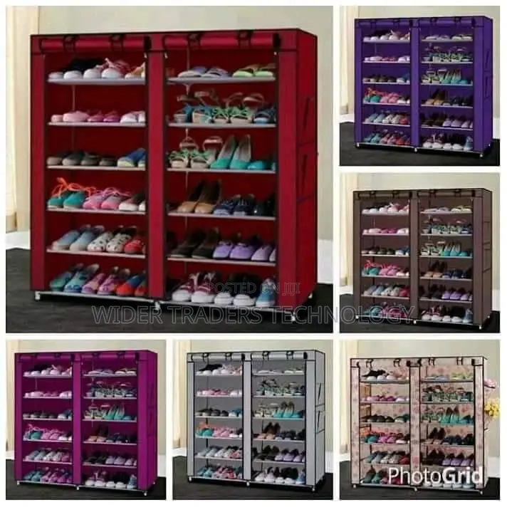 Double Column Free Standing Shoe Rack Organizer With Cover