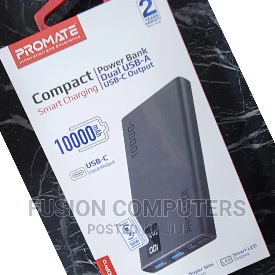 Promate 10000mah Compact Smart Charging Power Bank