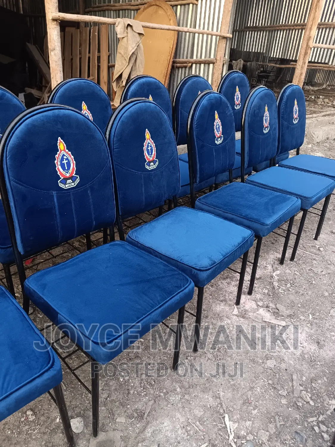 Church Chairs With Logo, Royal Blue.