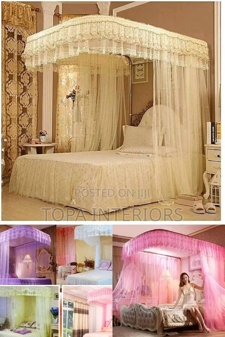 Metallic Two Stand Queen Size Bed Mosquito Nets Mesh Nets