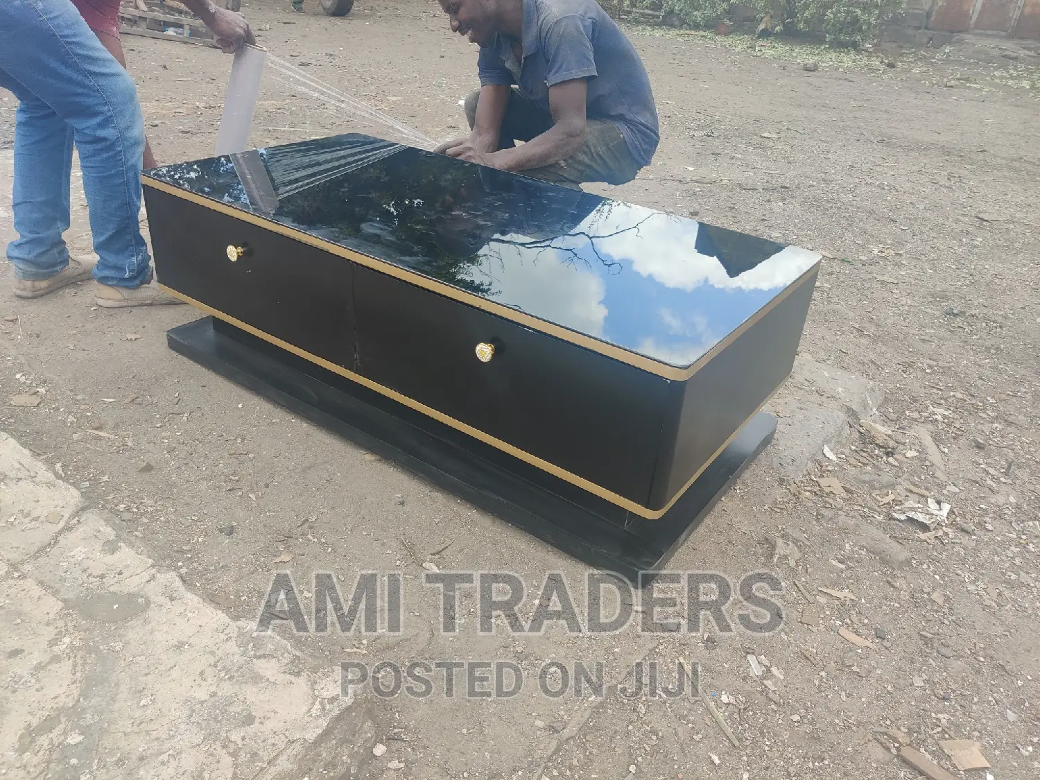 Golden Black Glass Top Coffee Table