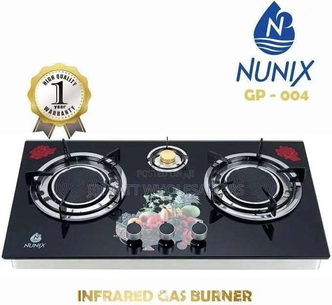 Nunix 3 Burner Low Gas Consumption Glass Top Table Infrared