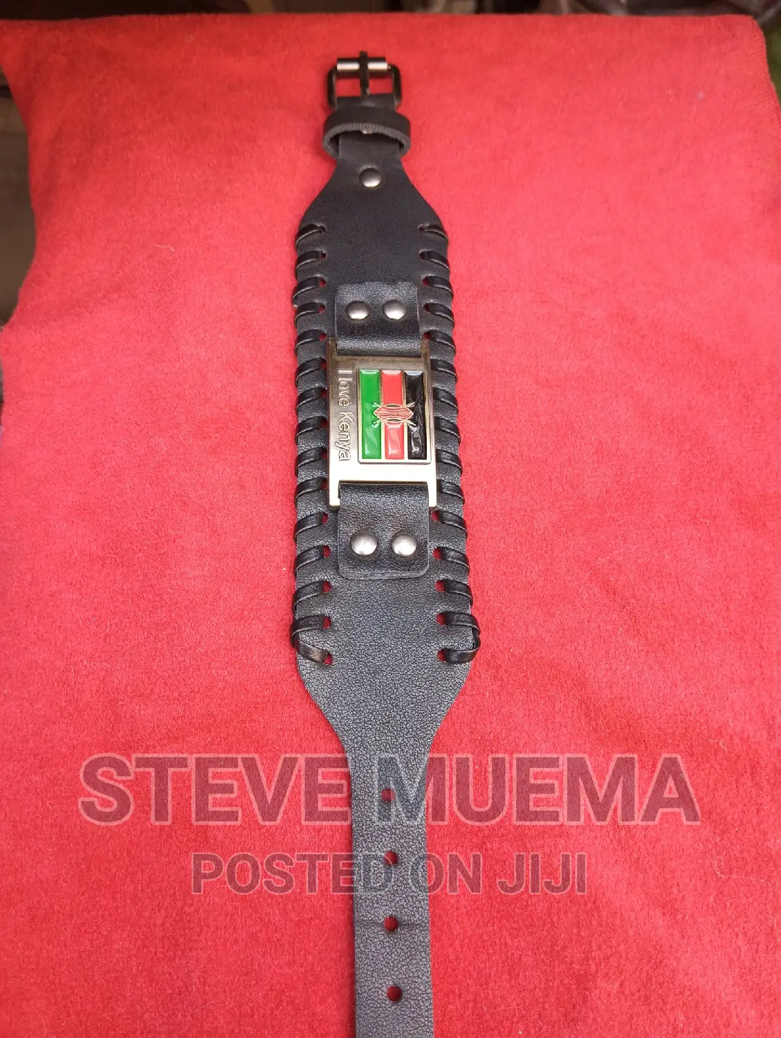 Kenyan Flag Leather Bracelet.