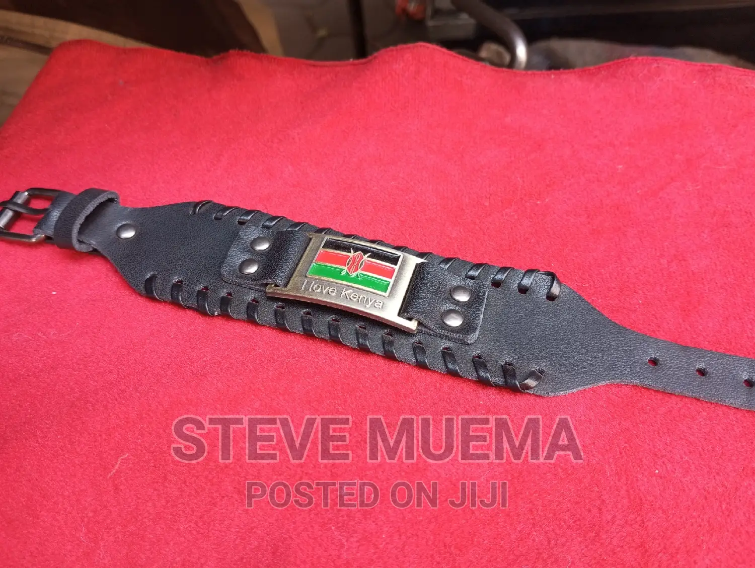 Kenyan Flag Leather Bracelet.