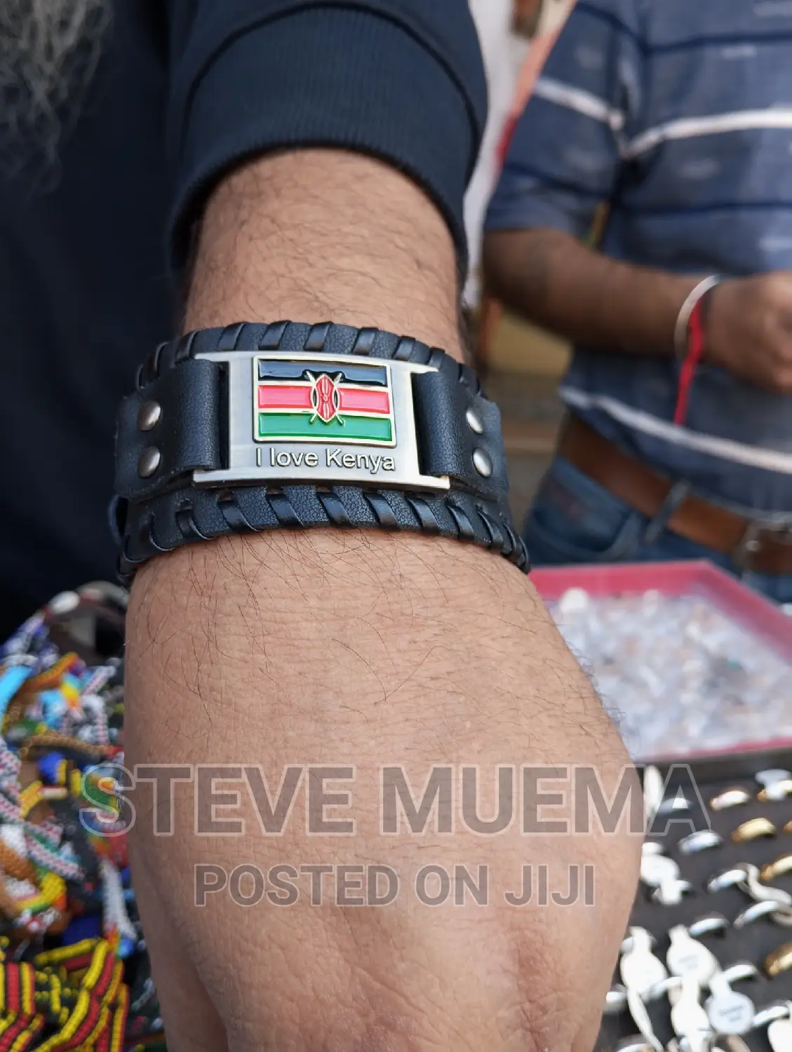 Kenyan Flag Leather Bracelet.