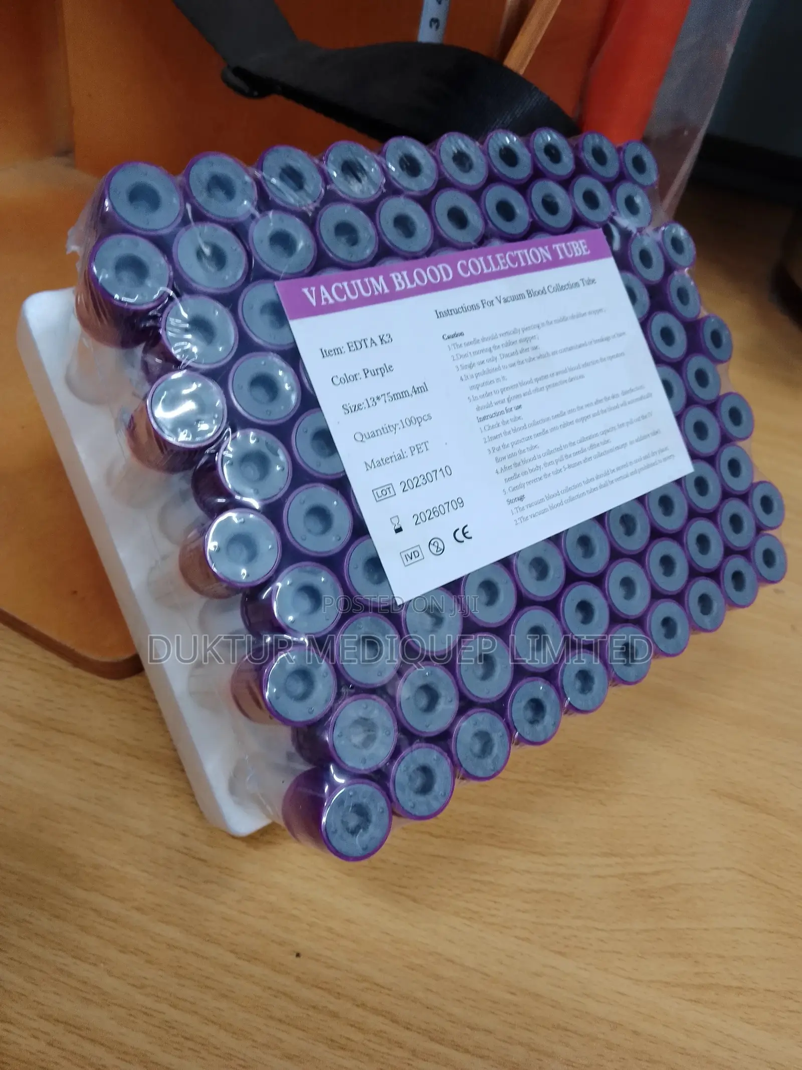 Purple Top Vacuum Blood Collection Tubes 100pcs