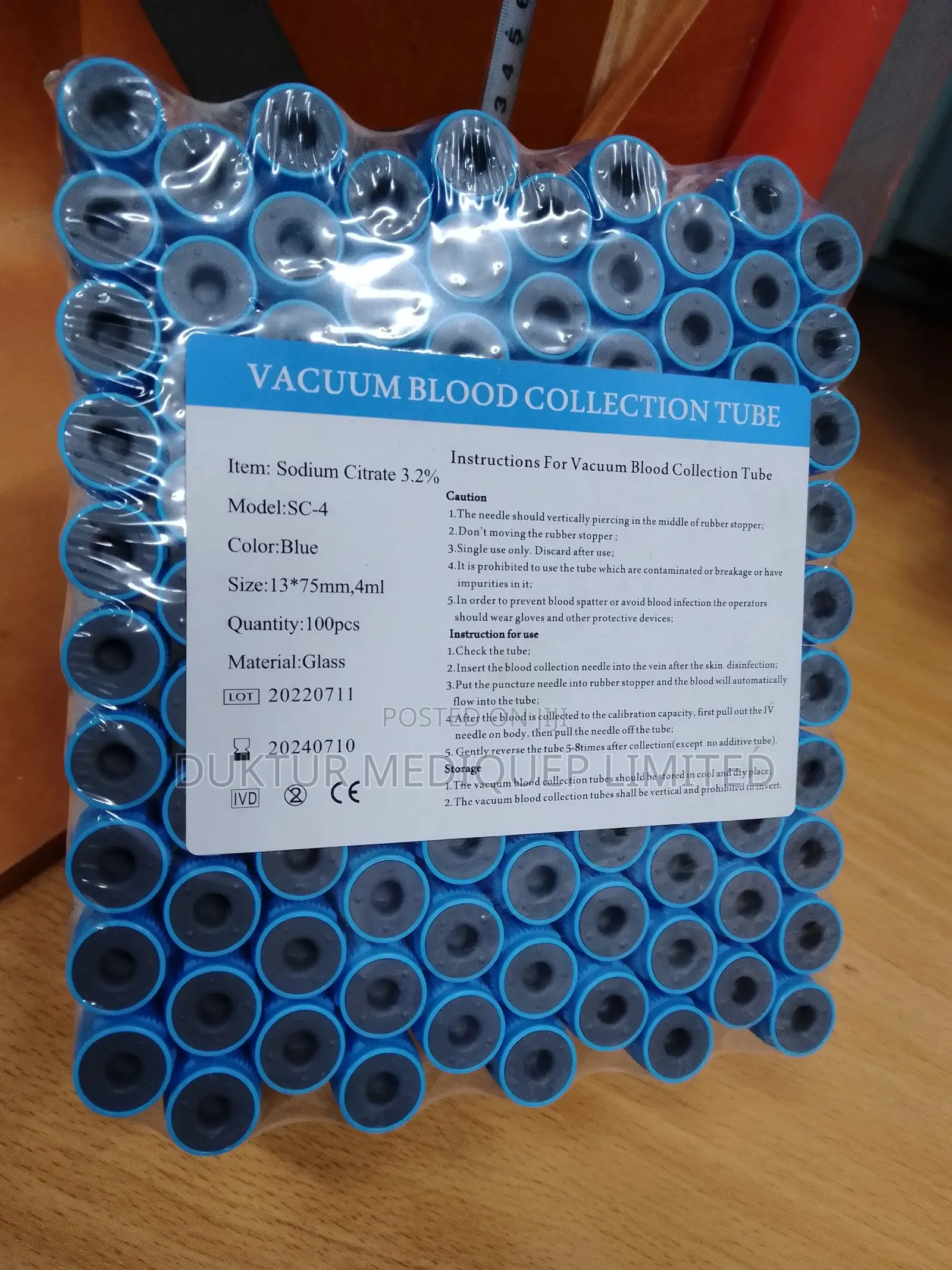 Blue Top Vacuum Blood Collection Tubes 100pcs