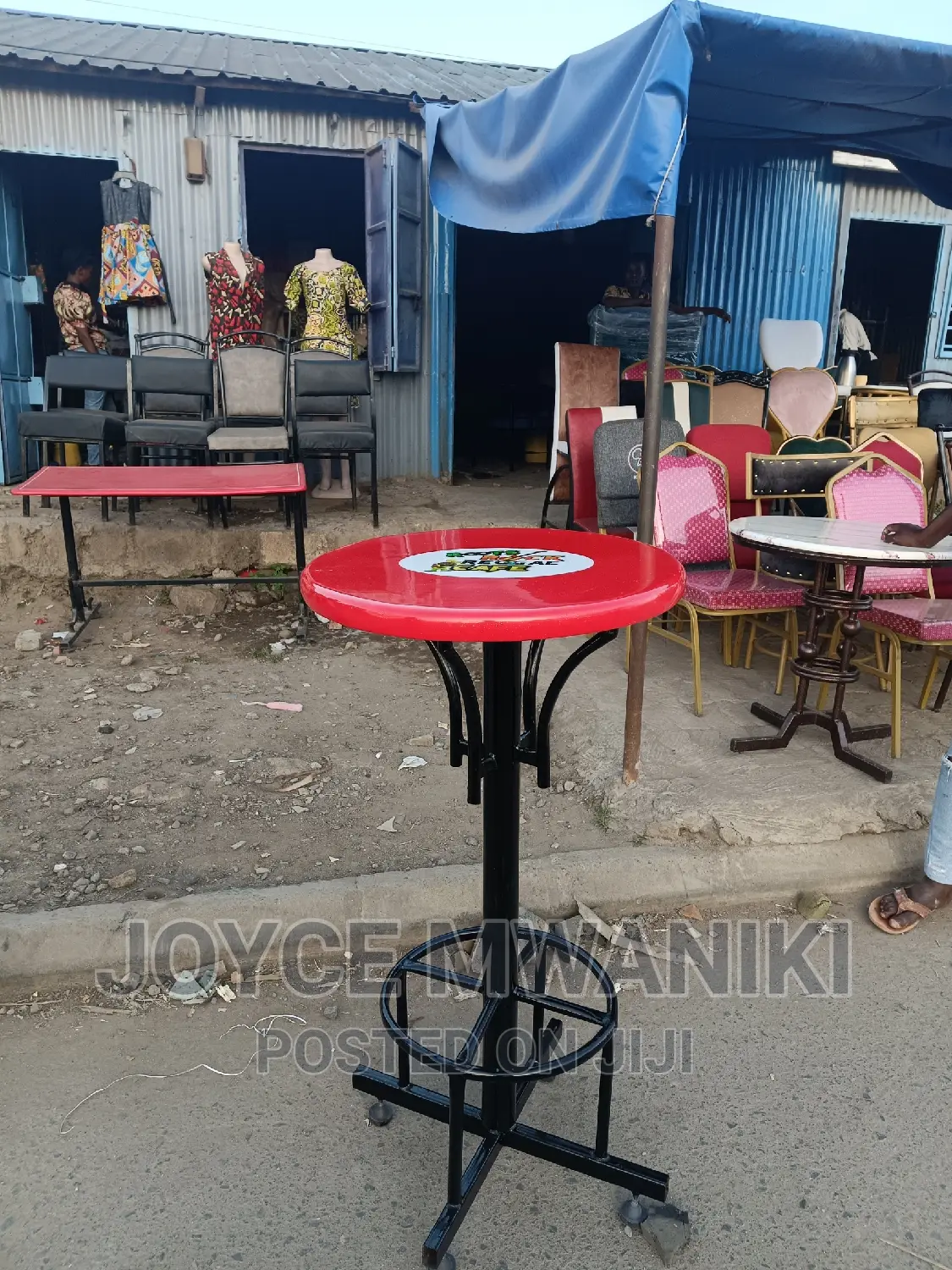 Marble Restaurant High Table With Logo, Red.