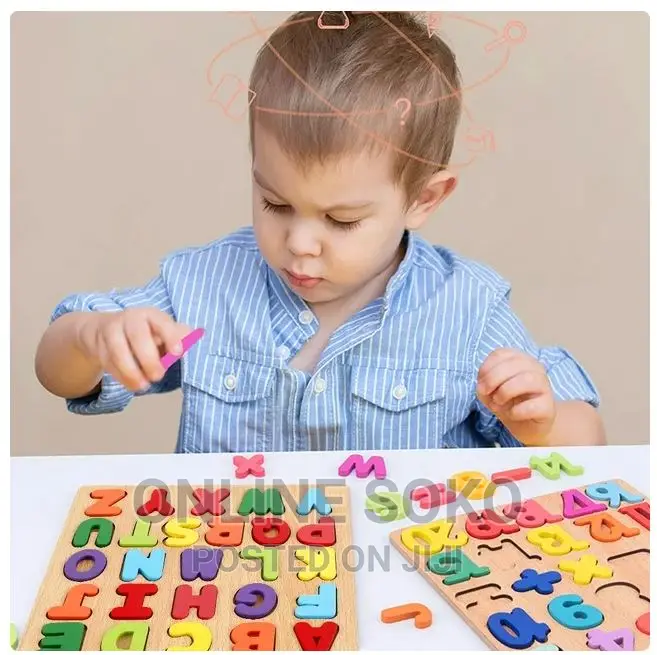 Wooden Puzzle Alphabet Letters Numbers Early Educational Toy