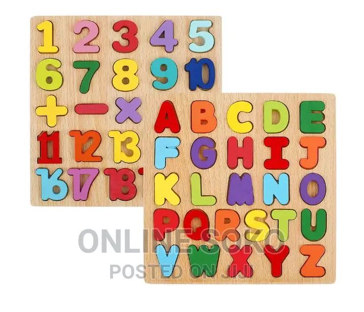 Wooden Puzzle Alphabet Letters Numbers Early Educational Toy