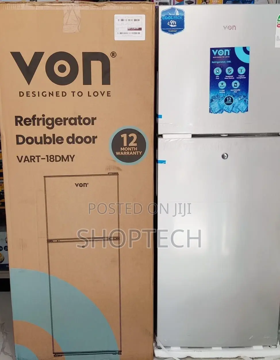 *Von 138litres Double Door Fridge