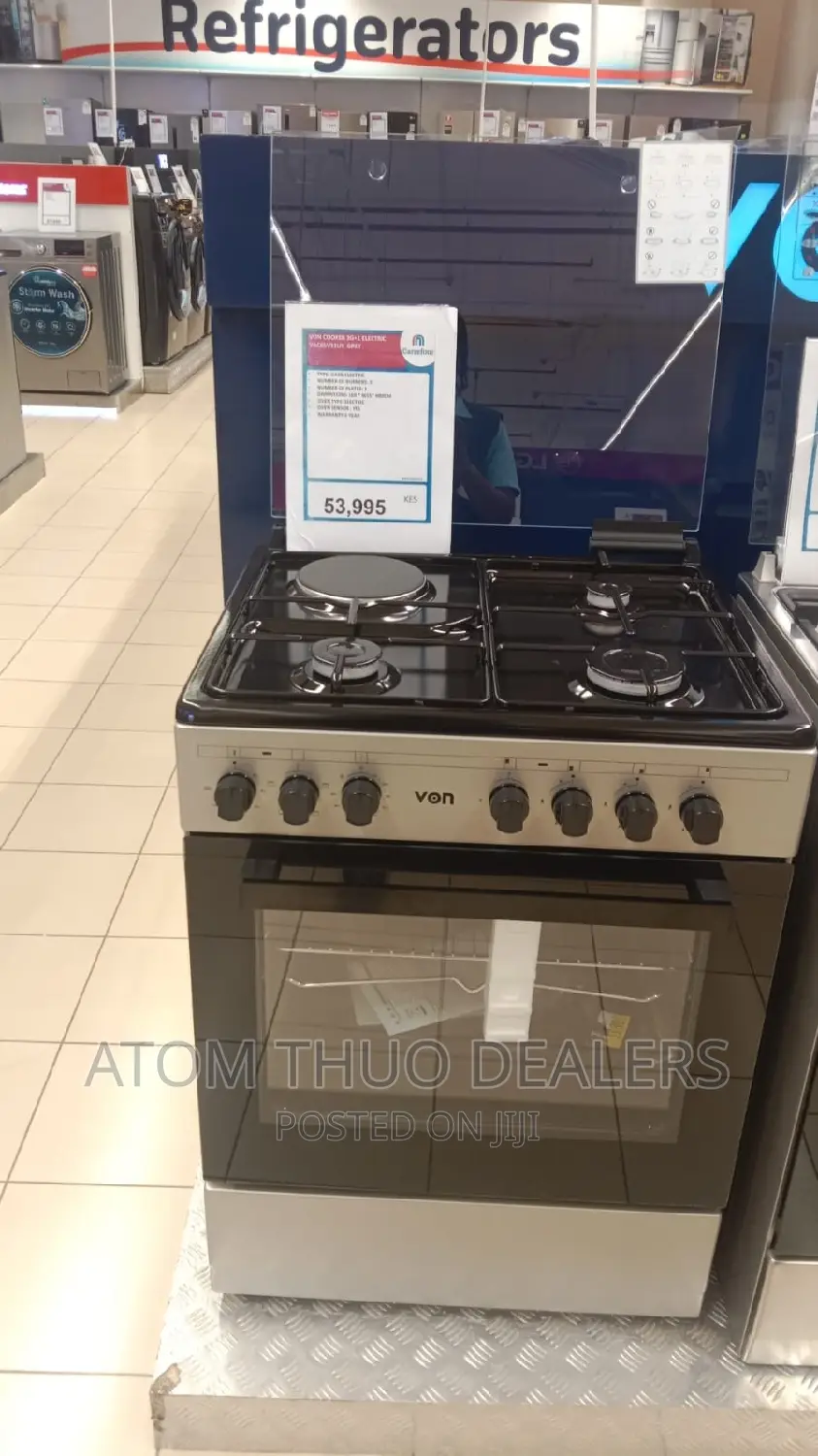 Von 60 by 60 Standing Cooker 3 Burner 1 Electric Hot Plate