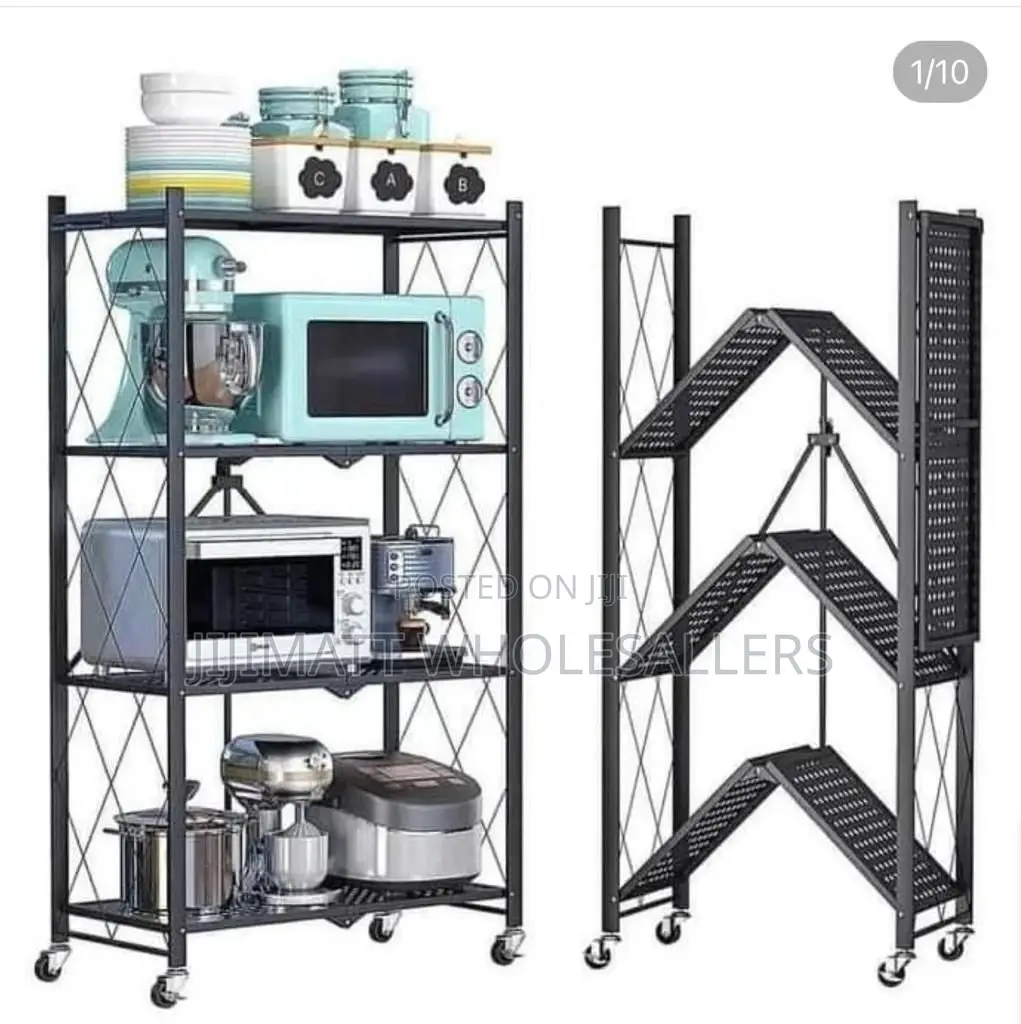 *Foldable Kitchen Metallic Storage Rack With Wheels*