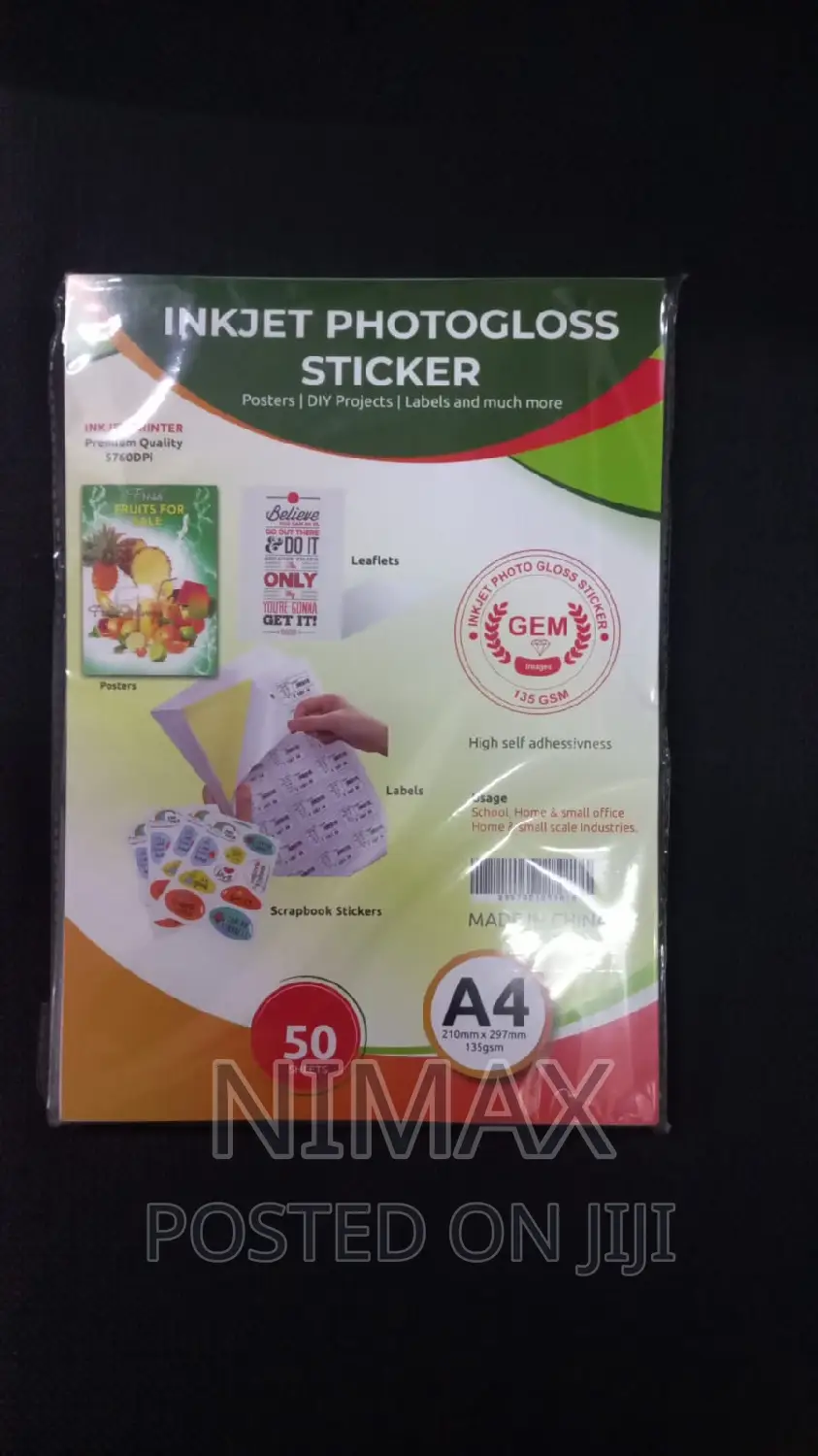 Inkjet Photogloss Sticker Paper A4 Size, 135gsm, 50sheets