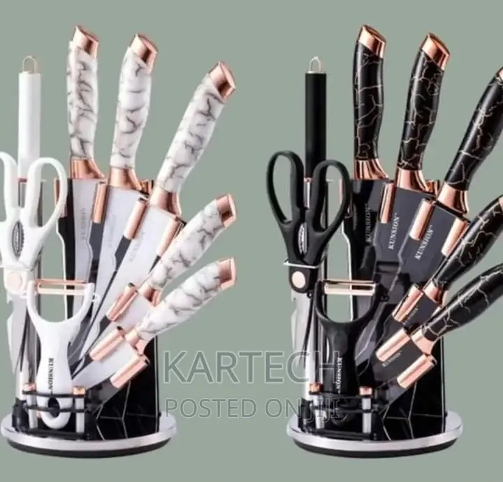 Kunshion Marble Handle Black and White Knives Set
