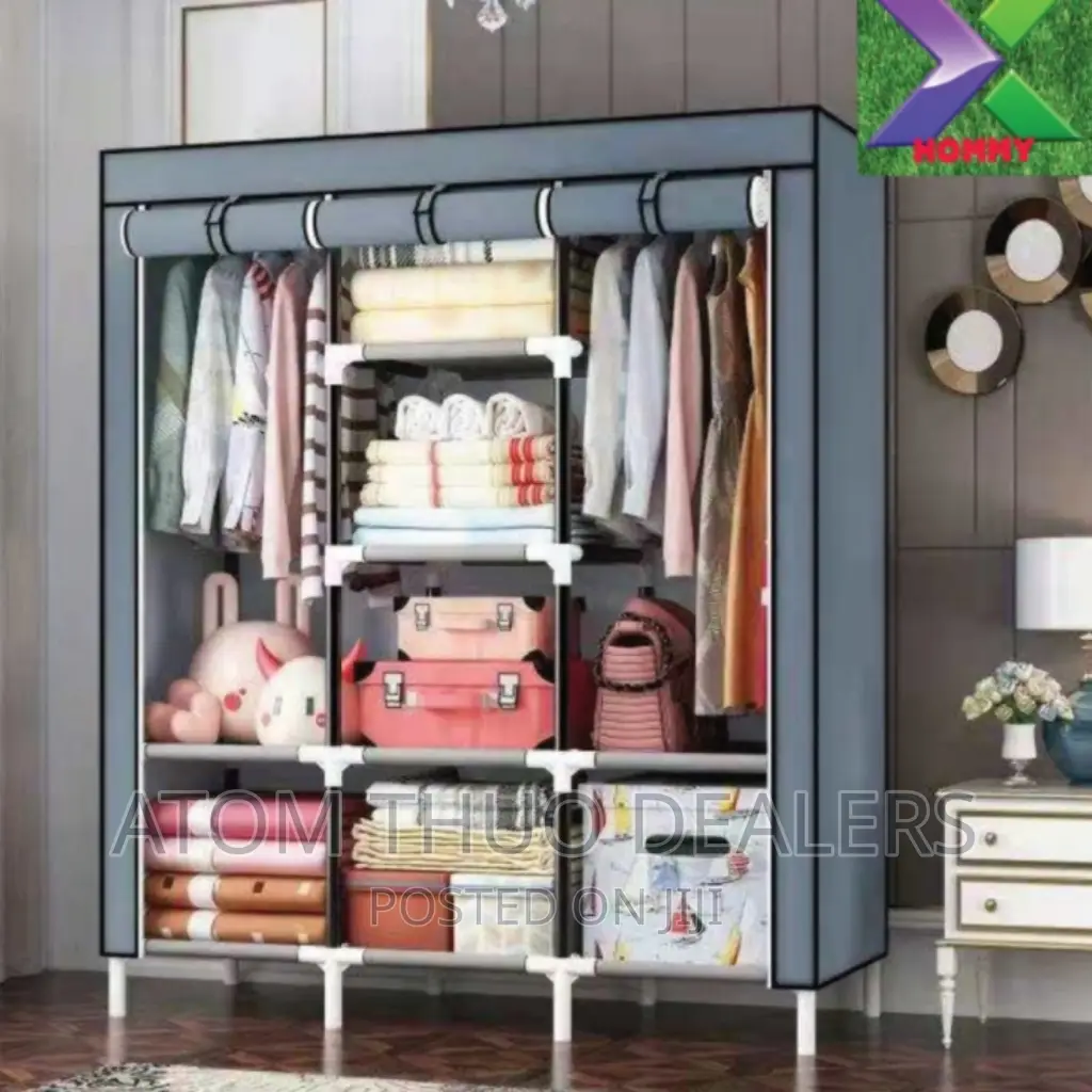 3 Column Portable Wooden Wardrobe